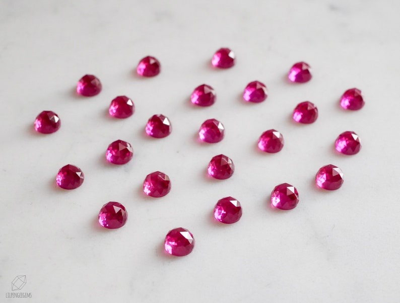 6mm Pink Ruby faceted cabochon. rose cut pink ruby rose faceted pink gemstone magenta cab ruby cab hot pink gem image 7