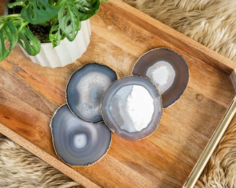 GRAY AGATE coaster sets. grey agate slices coaster sets home decor housewarming luxury decor