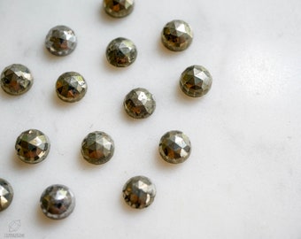 6mm faceted golden pyrite cabochon. Rose cut fools gold. faceted pyrite. gold pyrite.