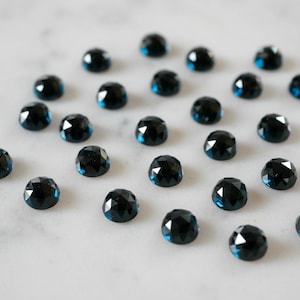5mm DARK London Blue Topaz rose faceted cabochons. flat back blue gems. rose cut cabs teal blue stones