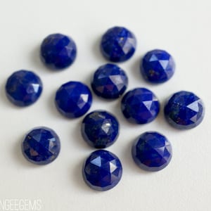 6mm lapis lazuli ROSE FACETED cabochon. Dark blue cab. Blue and gold rose cut cabs