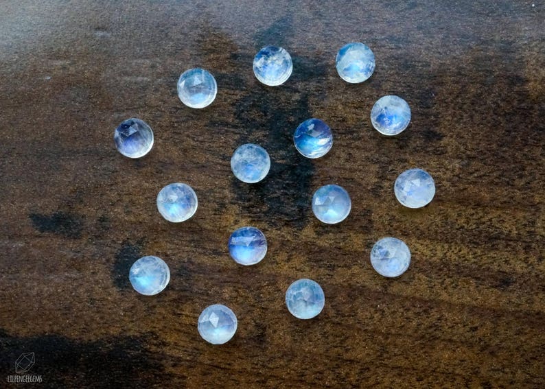 6mm faceted Rainbow Moonstone cabochon. TOP QUALITY. white blue flash gemstone rose cut moonstone 6mm round moonstone image 4