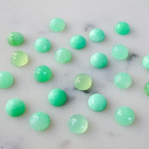 6mm green chrysoprase rose faceted cabochon. seafoam aqua mint green aqua cabs image 1