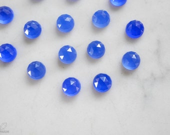 8mm Blue Chalcedony faceted cabochon. Royal blue chalcedony cabs blue gems rose cut