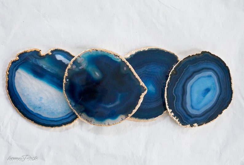 BLUE Agate Coasters. GOLD or SILVER Rim. Geode Coasters. Gem Etsy Australia
