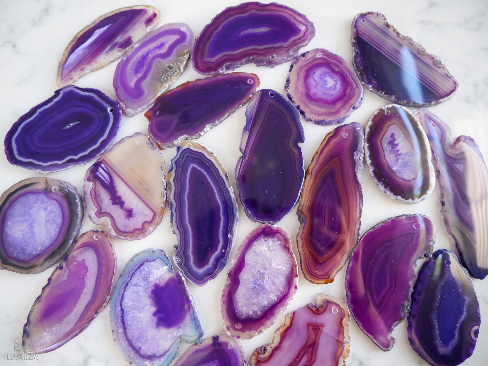 PURPLE Agate Slice Stones. DRILLED Raw Agate Slices. Purple Etsy