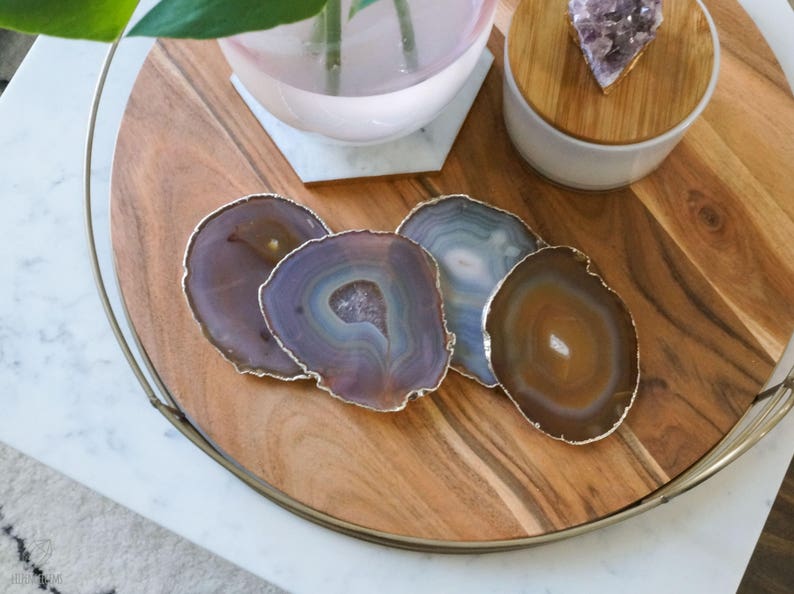 GRAY AGATE coaster sets. grey agate slices coaster sets home decor housewarming luxury decor image 9