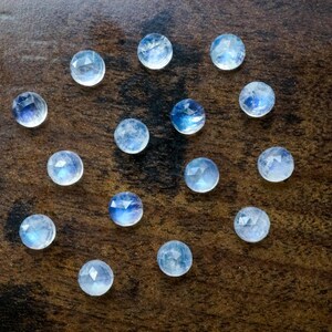 6mm faceted Rainbow Moonstone cabochon. TOP QUALITY. white blue flash gemstone rose cut moonstone 6mm round moonstone image 3