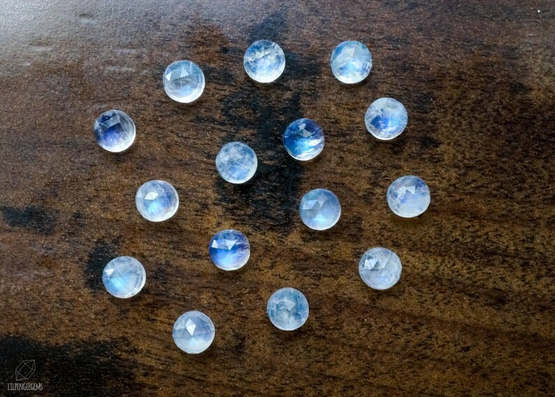 6mm faceted Rainbow Moonstone cabochon. TOP QUALITY. white blue flash gemstone rose cut moonstone 6mm round moonstone image 3