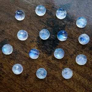 6mm faceted Rainbow Moonstone cabochon. TOP QUALITY. white blue flash gemstone rose cut moonstone 6mm round moonstone image 2