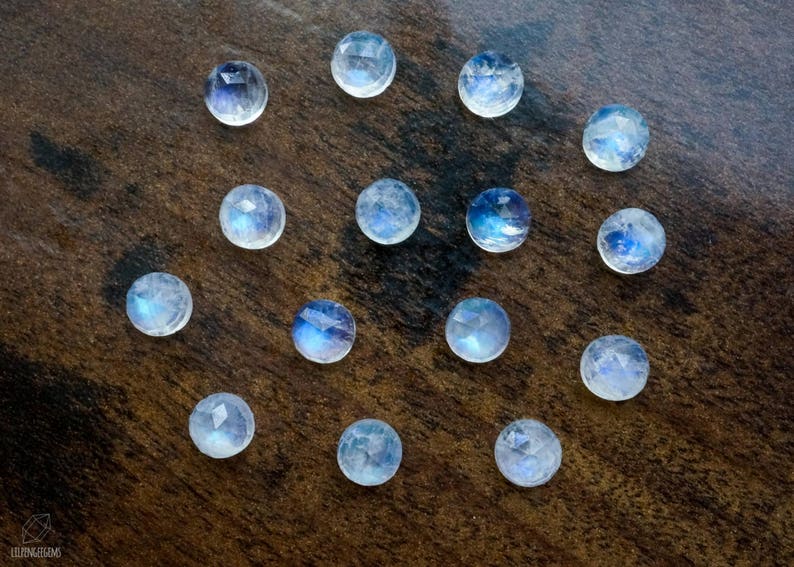 6mm faceted Rainbow Moonstone cabochon. TOP QUALITY. white blue flash gemstone rose cut moonstone 6mm round moonstone image 2