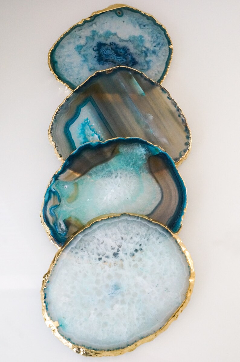 TEAL agate coasters. gem coasters. stone coasters. drinkware Etsy