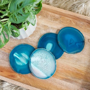 TEAL agate coasters. gem coasters. stone coasters. drinkware coaster set. home decor. bar coasters. housewarming gift.