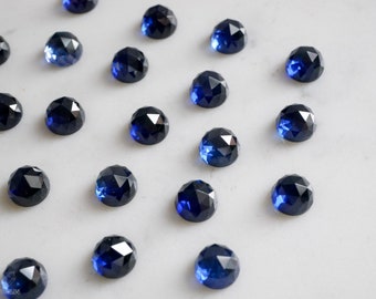 8mm blue saphhire rose cut cabochon. lab grown sapphires, blue gemstone rose faceted cab