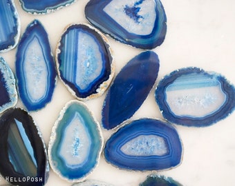 Size #00 Blue agate slice stones.  Small agate slices. craft project loose agate pieces