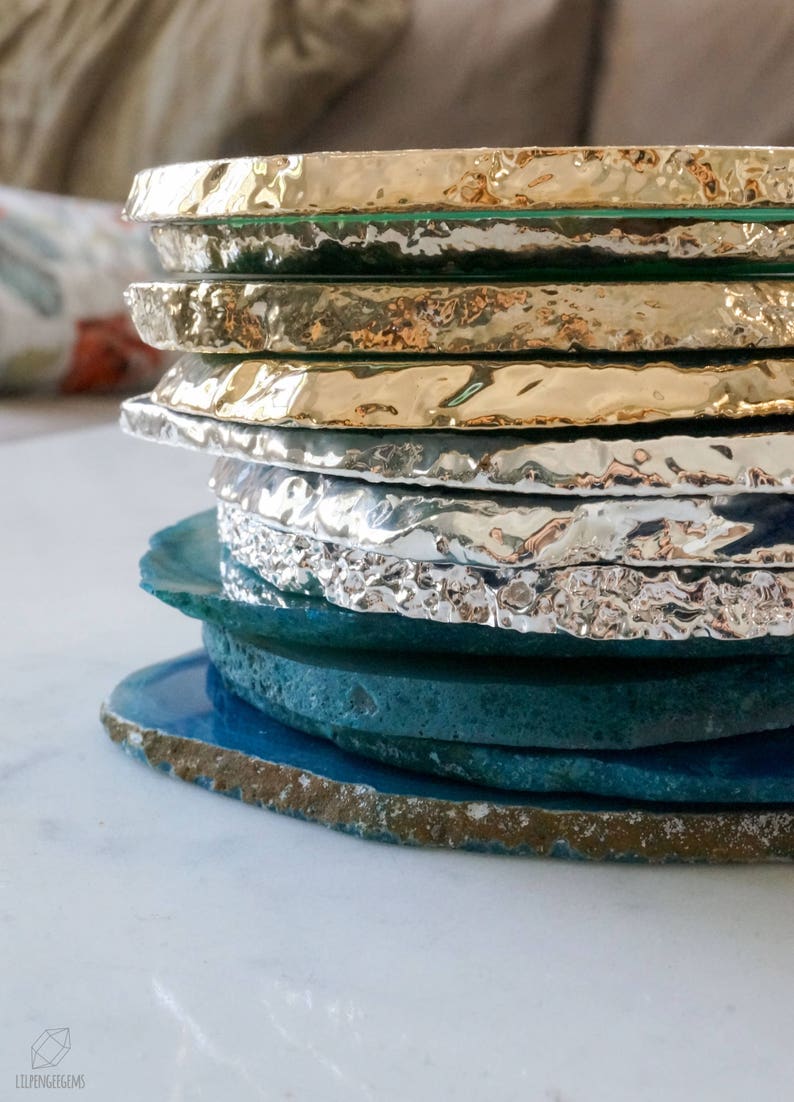 TEAL agate coasters. gem coasters. stone coasters. drinkware Etsy
