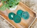 GREEN agate coasters. emerald geode coasters. gem coasters. SILVER or GOLD rim. drinkware coaster set. home decor. bar coasters