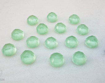 6mm Lime Chalcedony faceted cabochon. bright green lime green milky green gem rose cut chalcedony gem