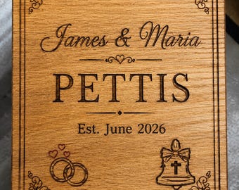 Customizable Wedding Sign: Engraved Oak with Names and Est. Date