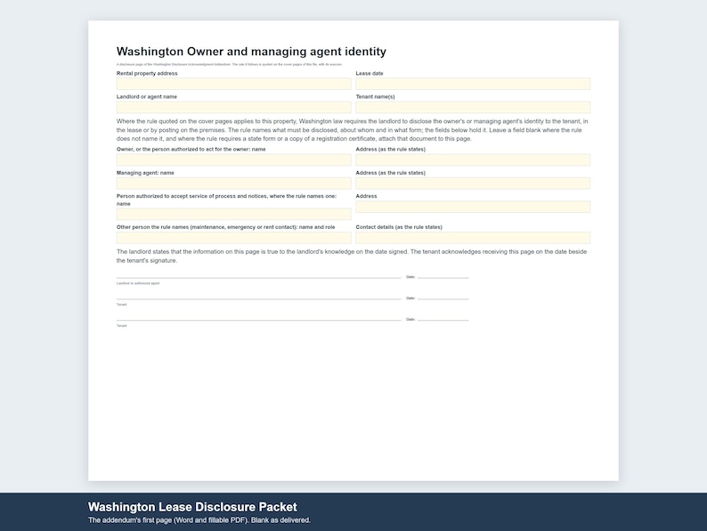 Washington Lease Disclosure Checklist & Acknowledgment Addendum ...