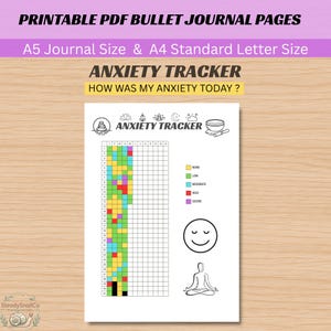Planilha imprimível para controle da ansiedade, diário de saúde mental, registro de sintomas em PDF, inserto para planejamento terapêutico, registro de alívio do estresse, humor diário, PDF anual em pixels