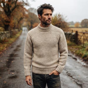 Patrón de jersey de ganchillo para hombre, para principiantes, con cuello acanalado (patrón en PDF)