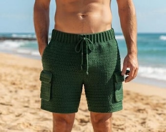 Crochet Cargo Shorts Pattern, Ribbed Waistband, Y2K Style (Digital Download)