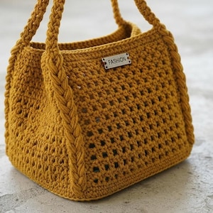 Cotton Cord Crochet Handbag Pattern PDF, Beginner Single Crochet Bag