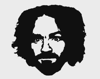 Pegatina de vinilo de Charles Manson sobre crímenes reales, ideal para Halloween y terror.
