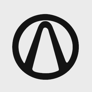 May include: A black circular graphic symbol featuring a stylized letter A inside a solid ring. The design consists of two thick, curved lines that meet at the top to form an arch shape, enclosed within a bold, continuous black circular border.
