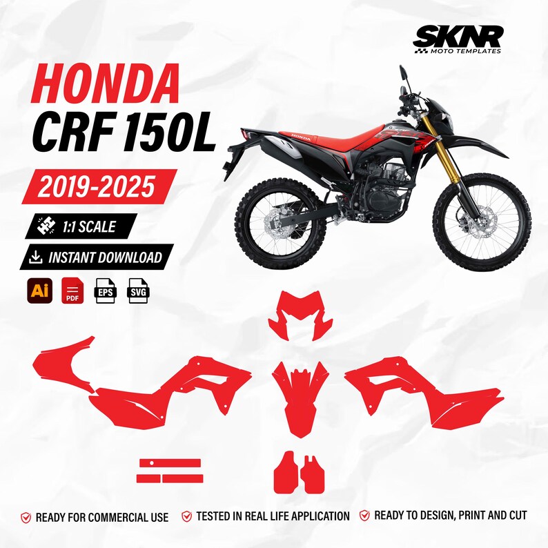 Honda CRF 150L 2019-2026 Vektorgrafikmall | Skala 1:1 | Utskriftsklar bild 1