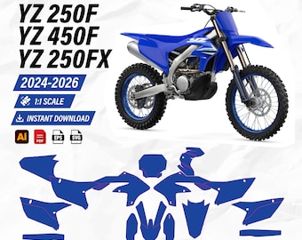 YAMAHA YZ 250F YZ 250FX 450F 2024-2026 Vektorgrafikmall | Skala 1:1 | Utskriftsklar