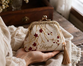 Portamonete vintage personalizzato con chiusura a scatto, porta carte floreale, piccolo portafoglio, regalo per lei