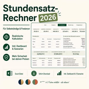 Hourly Rate Calculator 2026 Excel for Self-Employed Professionals & Freelancers | Calculate Daily Rates and Project Prices