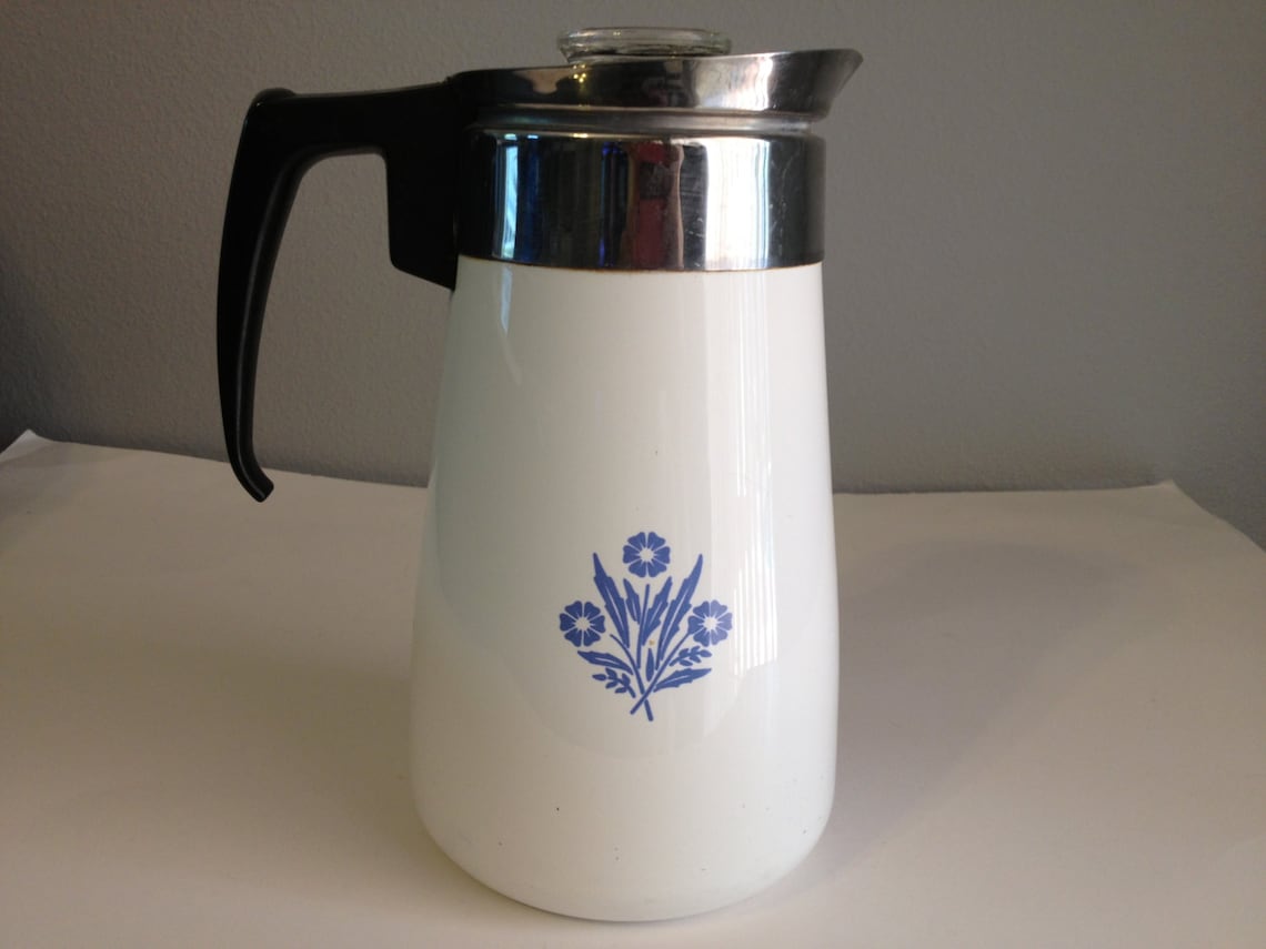 Vintage Corning Ware 9 Cup Coffee Pot Blue Cornflower Etsy
