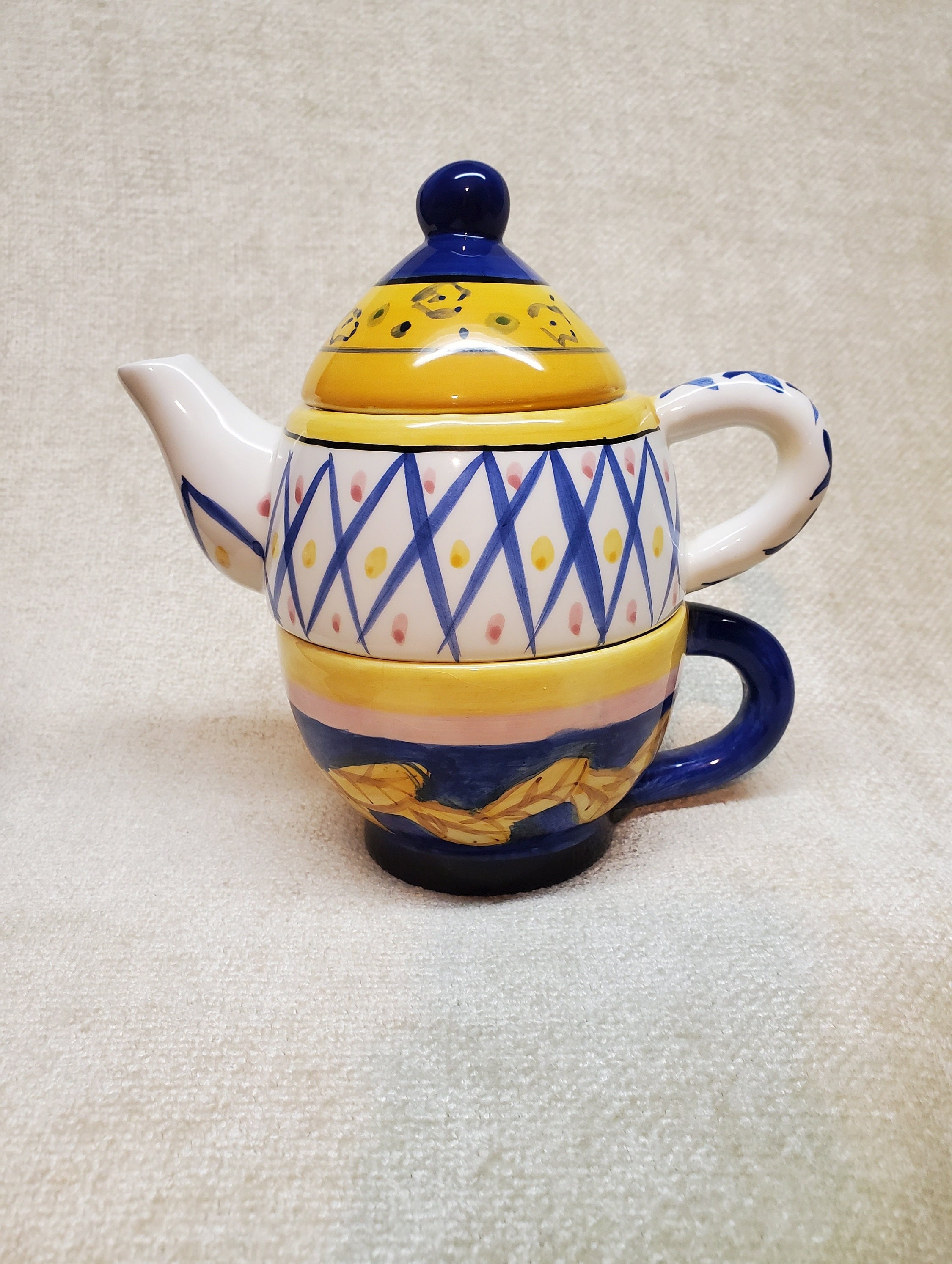 Cute Teapot Bella Casa By Ganz Hand Painted Lemons Design No Cup