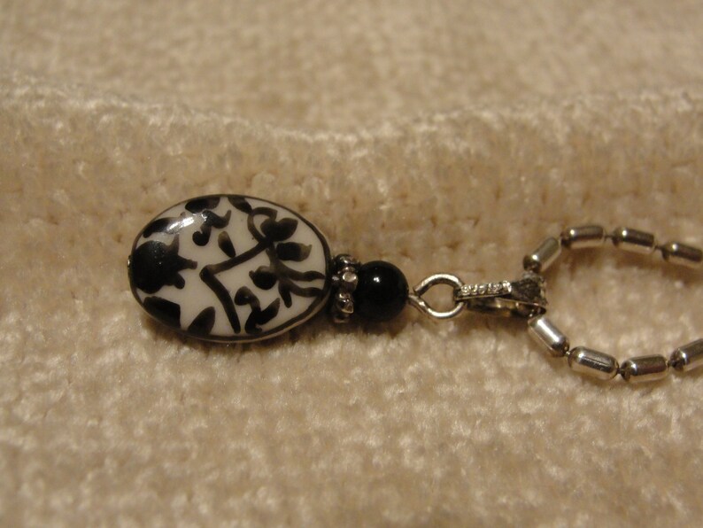 Necklace Vintage Reverse Paint on Glass Pendant Sterling Silver Chain