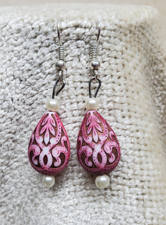 Pink Dangle Drop Earrings