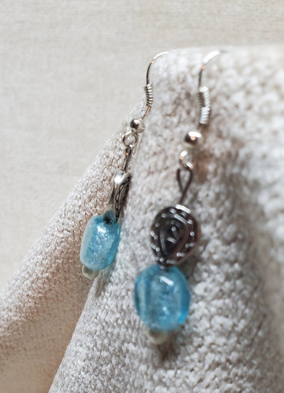 Aquamarine Blue Drop Earrings Silver and Pearl - image 2