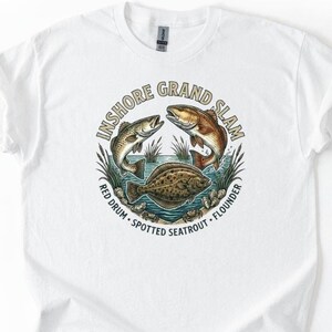 Saltwater Fishing Shirt, Inshore Grand Slam Fishing Shirt, Red Drum, Spotted Seatrout, Flounder Tee, Coastal Angler Shirt, Gift for Men