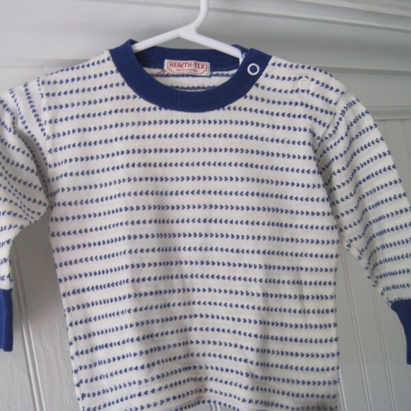 Vintage Healthtex by Stantogs white shirt with blue stripes, size 3-6 months
