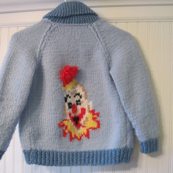 Vintage children's clown cardigan, light blue