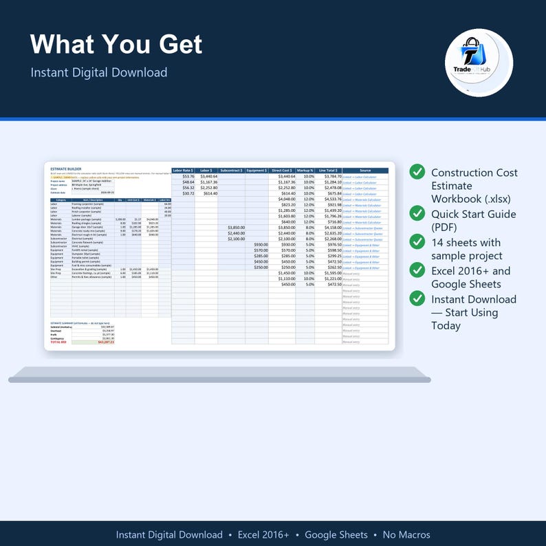 Construction Cost Estimate Spreadsheet, Excel & Google Sheets ...