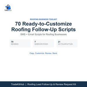 Lead Follow Up Roofing Bundle, 70 SMS And Email Scripts, 21-Day Estimate Schedule