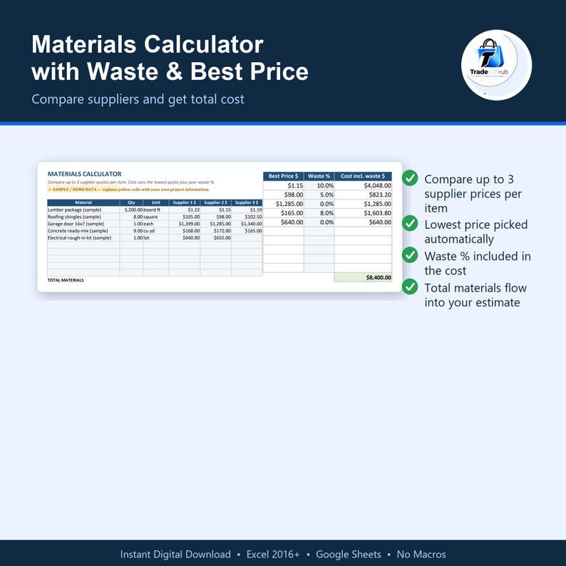 Construction Cost Estimate Spreadsheet for Excel, Google Sheets ...