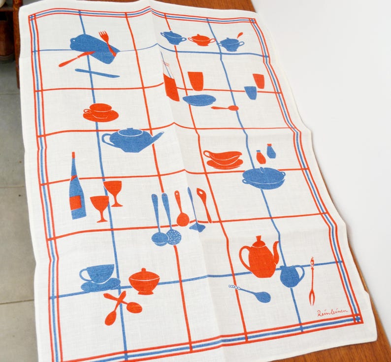 Materails Rag Beautiful Vintage Tableware Towel, White/multicolored, 70s Mid-century ...