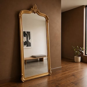 Gold Floor Wooden Mirror 215x85 cm