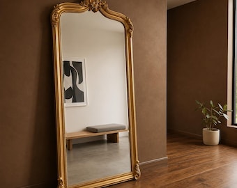 Gold Floor Wooden Mirror 215x85 cm