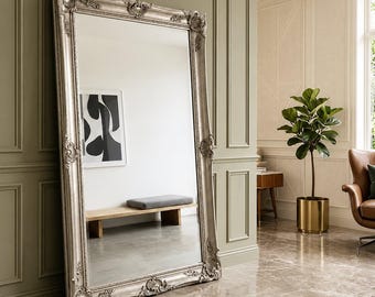 Silver Floor Wooden Mirror 215x95 cm