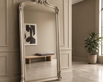 Silver Floor Wooden Mirror 90x220 cm